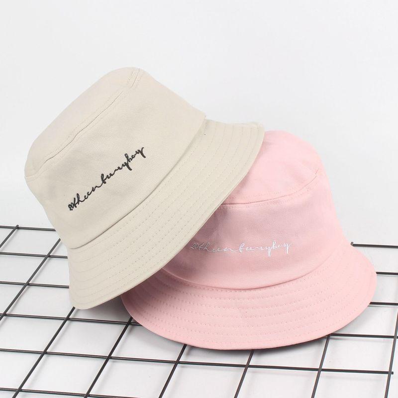 Simple Bucket Hats Letter Embroidery Unisex Adult Sun Hat Outdoor Street Couple Fisherman Hat