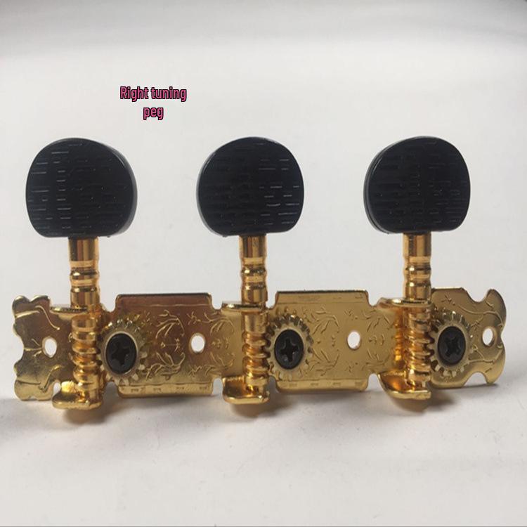 Gold Plated 3+3 Long Position Acoustic Guitar Tuning Pegs with Black Plastic Heads