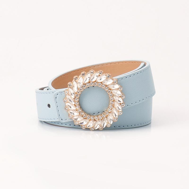 Fashion Round Buckle Rhinestone Belt Women'S Simple Women'S Belt Decorative High-End Belt