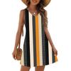 Women's Fashion Casual Summer Cupless Bag V-neck Vintage Color Block Stitching Print Dress Beach Sundress