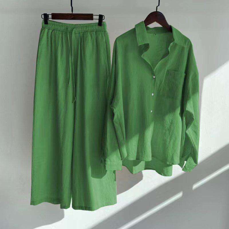Shirt and Pants Set Summer Women's Retro Plus Size High Waist Loose Pants Cotton Linen Shirt Outfit