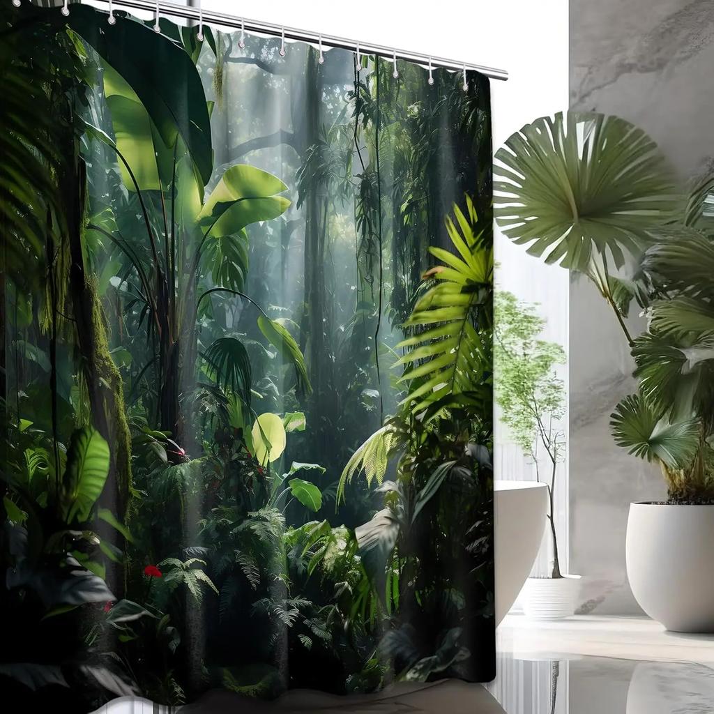 Grüner Dschungel Duschvorhang Wald Regenwald Badezimmer Dekoration Mit Haken Wasserdichtes Gewebe 180X180Cm 90X180Cm