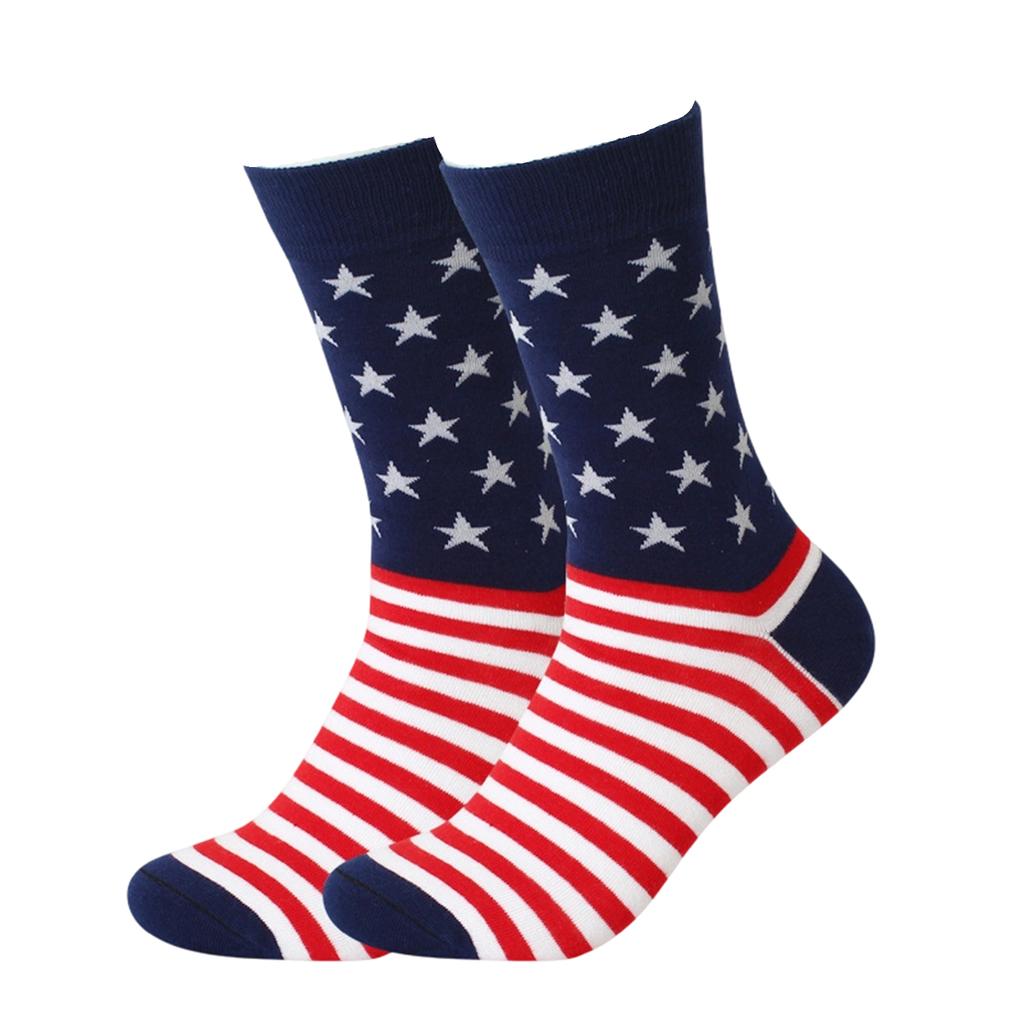 Men's Independence Day Flag Socks, Color Blocked Striped Middle Socks