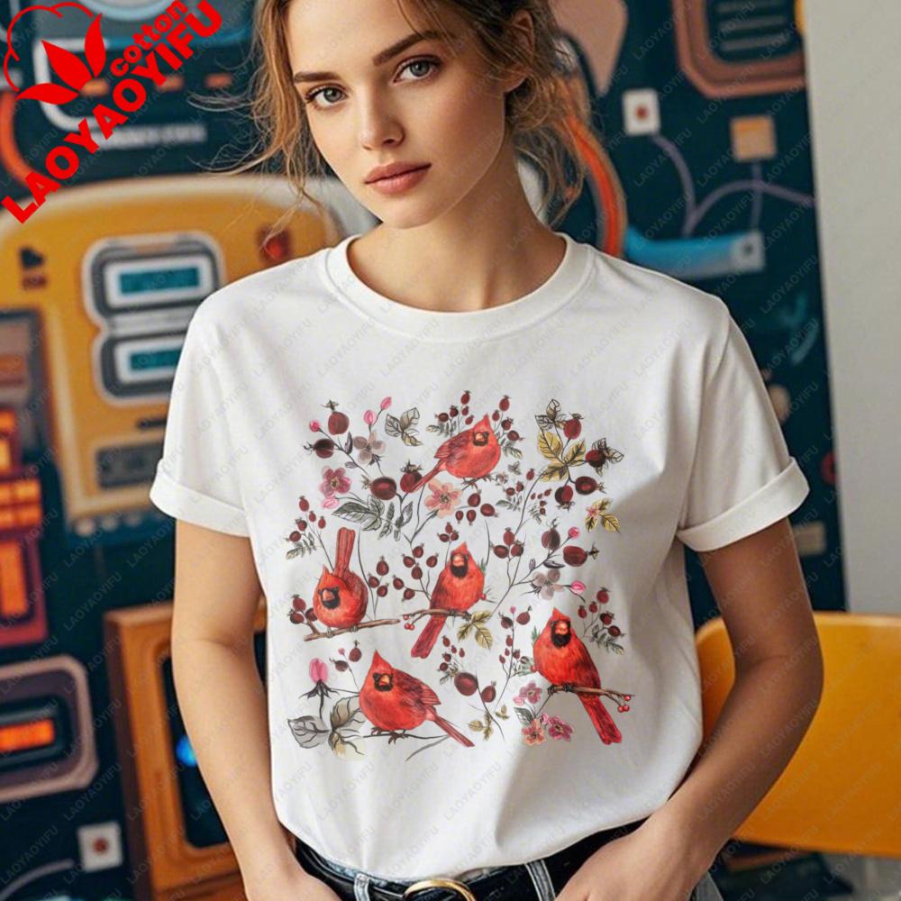 Vintage Cottagecore Wildflower Red Cardinal Shirt Goblincore Nature TShirt Bird Lover Gift Tee Cottage Core Wildflowers Shirts
