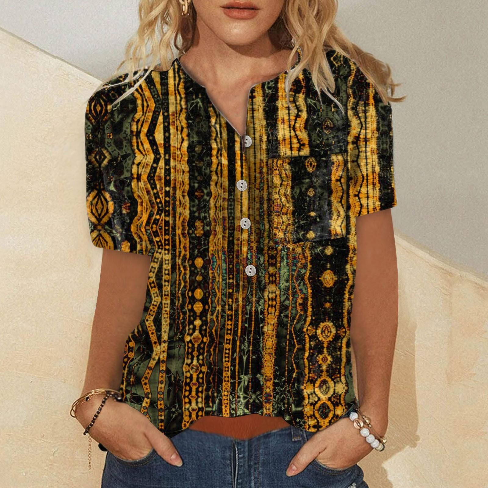 

Floral Tops For Women, Women s Button Down Fashion Casual Short Sleeve Shirts Blouse XXL золотий