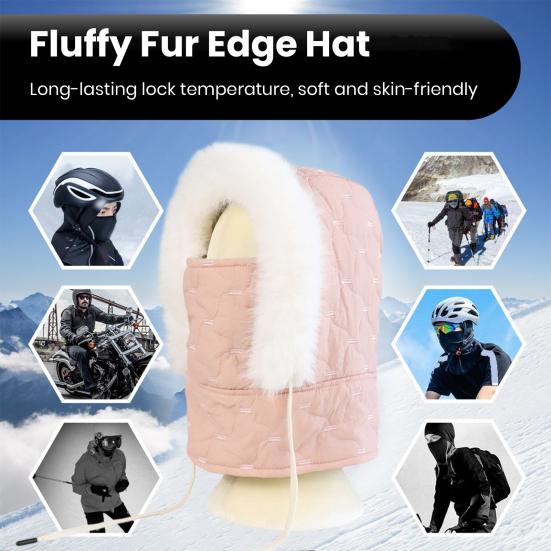 Lei Feng Hat with Soft Plush Inner Fluffy Fur Edge Winter Face Guard Head Cap Adjustable Drawstring Headgear
