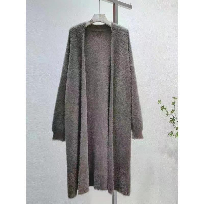 Teplá délka ke kolenům zesílený dámský svetr Pure imitace norkového fleece pletený svetr ženy teplý kabát