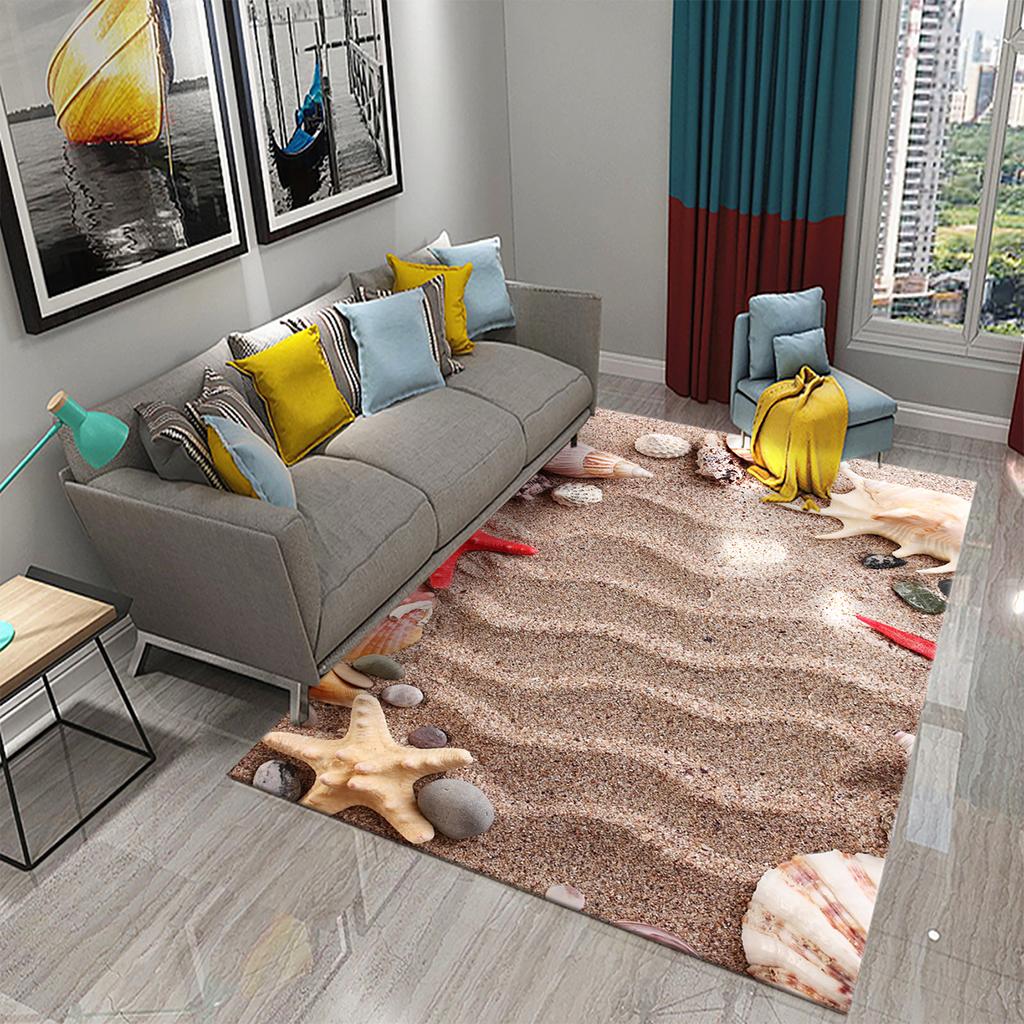 Seaside Sand Carpet Shell Starfish Beach Mat for Bathroom Toilet Entrance Non-slip Area Mats Living Room Kids Bedroom Decor Rugs