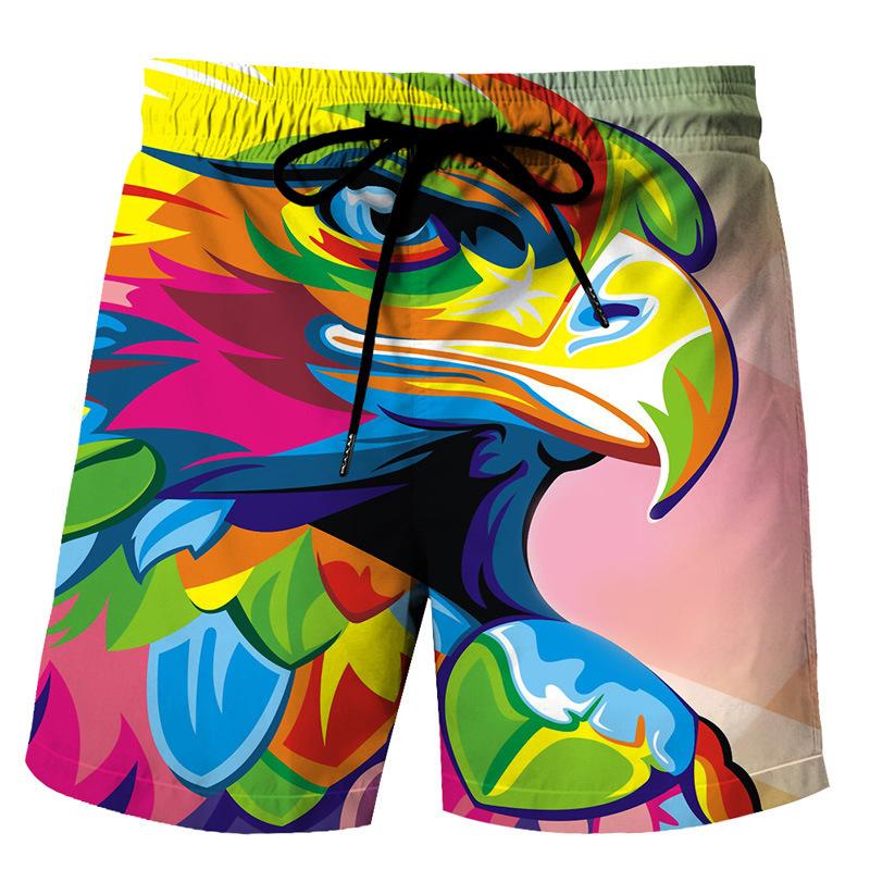 Herren 3D Digital bedruckte Tier Adler Strandhose, Herren Locker Lässig Urlaub Strand Fünfviertel Shorts