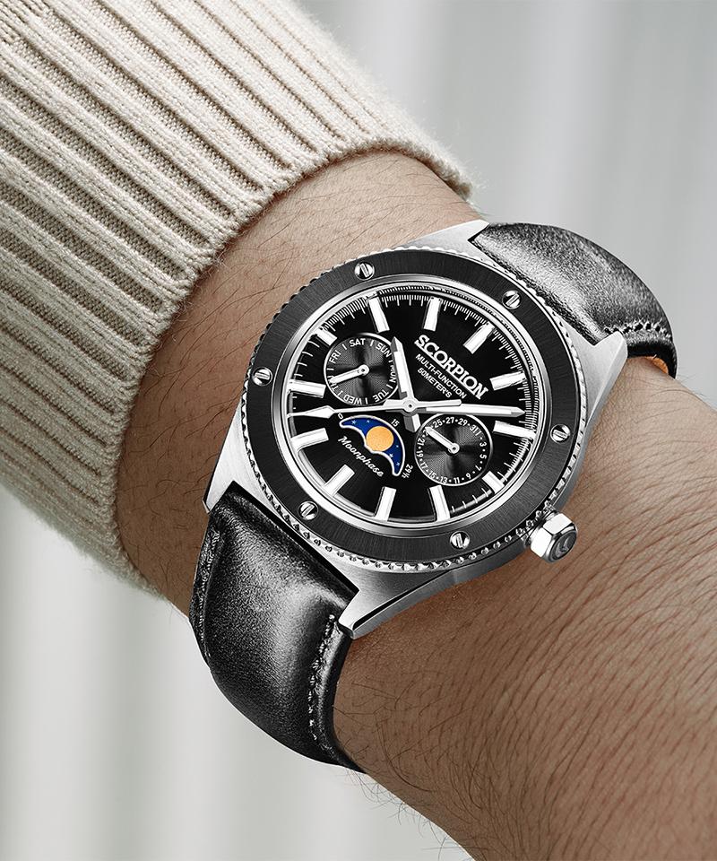 Seukolpion 40Mm Moonphase Men'S Metal Watch Sp3581M-Bk [Leather Band Included]