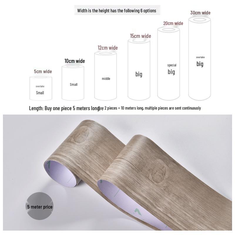 Vanntett selvklebende gulvlist og kantlist med trestruktur for møbelrenovering og sokkeldekorasjon