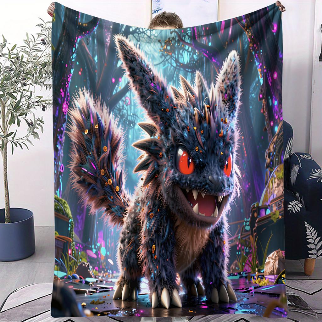 Cartoon Pikachu Bulbasaur Printed Flannel Blanket For Office Travel Comfort Leisure Camp Multifunctional Universal Blanket Gife
