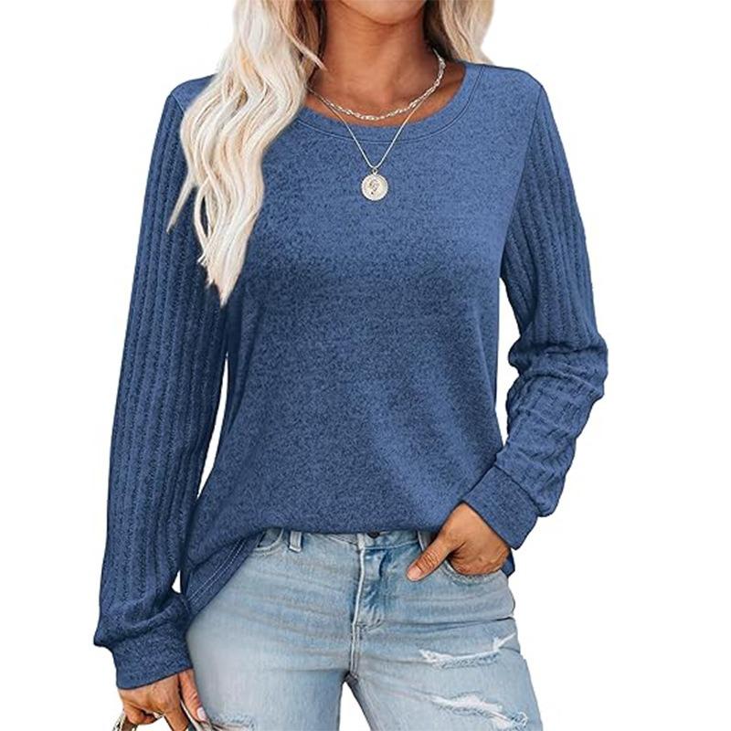Spring Autumn Women's Solid Color Pullover Long Sleeved Top Versatile Shirt Minimalist Women Pullovers & Long Sleeves Women’s