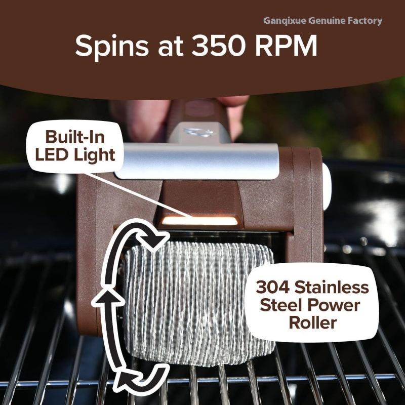 350RPM Rechargeable Electric Roller Grill Brush With Replaceable Head Stainless Steel Barbecue Cleaner Tool