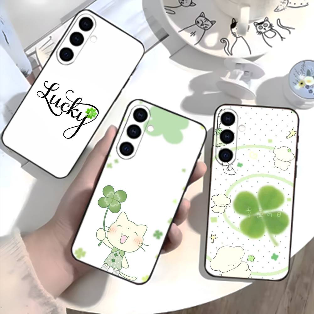 2026-Four-leaf Clover Phone Case For Samsung Galaxy A73,A21s,A22,A31,A52,A53,A71,A41Soft Black Shell
