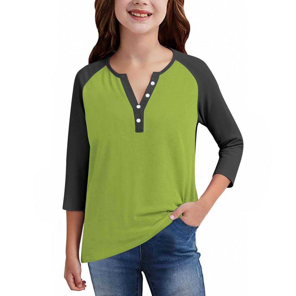 Print Tops For Youth Girls Round Neck 3/4 Sleeves T-Shirts Trendy Tops Outfit Tees