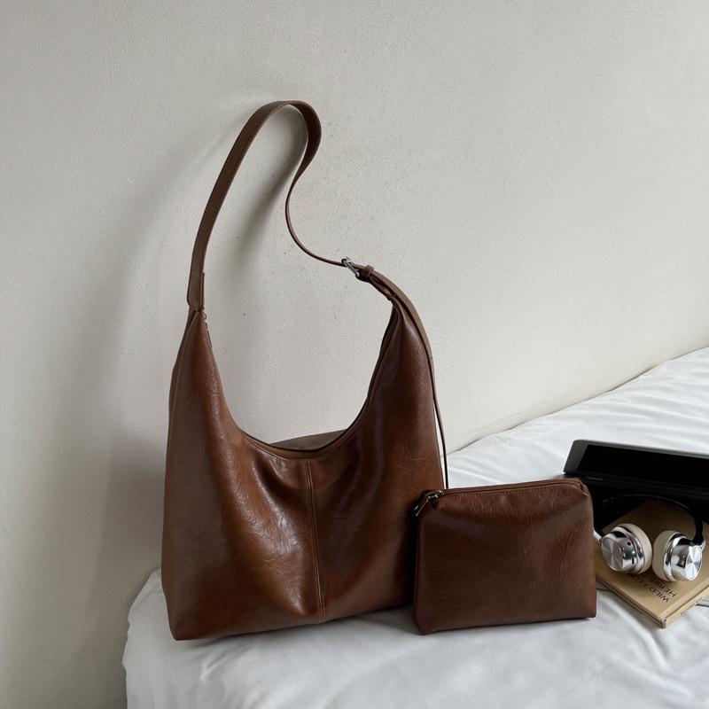 Leather Hobo Bag with Matching Clutch Large Capacity Fashion Shoulder Bag Set