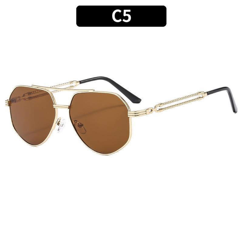 Non-polarized Fashion Men Polygonal Metal Double Beam Sunglasses New Trendy Personalized Men Driving Goggles Light Luxury Brand