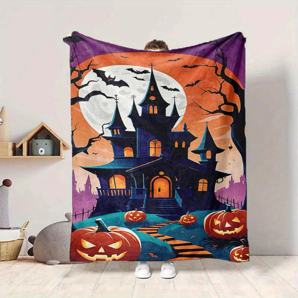 

1pc Halloween Haunted Blanket, Lightweight Flannel Throw Blanket For Sofa, Bed, Travel137 130cmx150cm