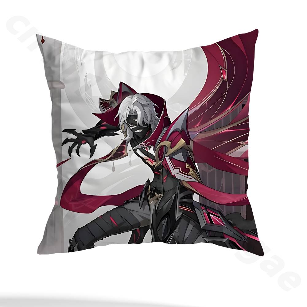 G-Genshin Rerir Reflective Pillow Case Square Double-Sided Printing Short Plush Sofa Cushion Cover Bedroom Bedside Pillow