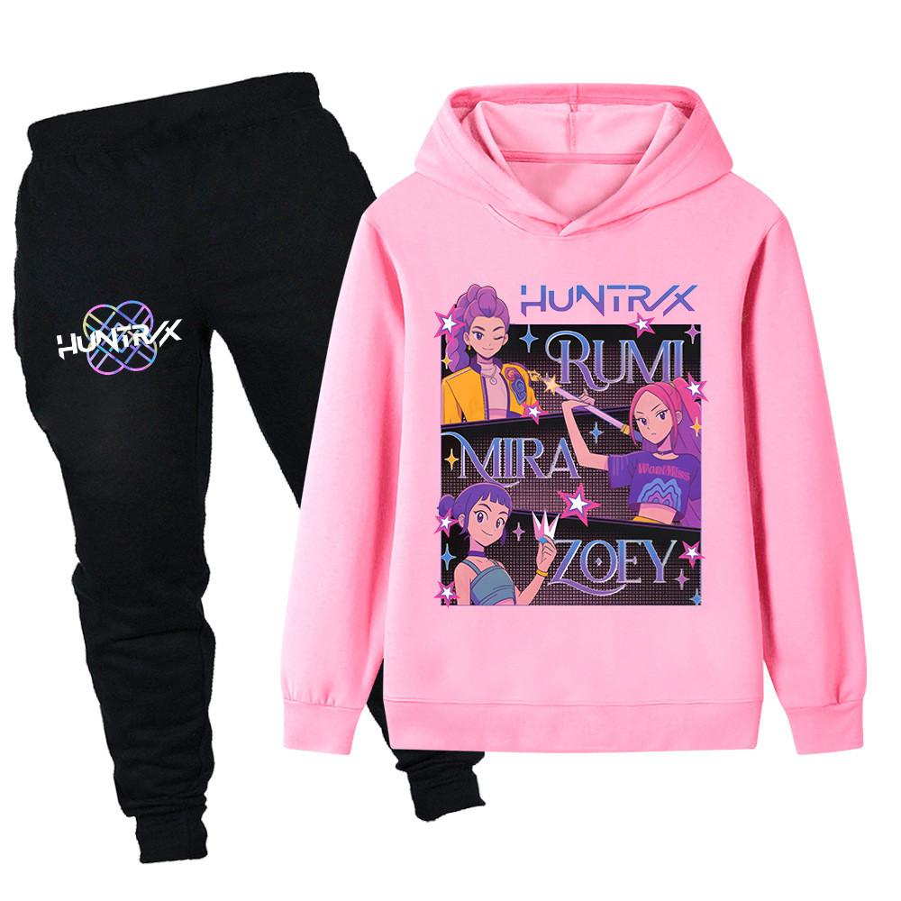 PB1225 Kinder Jungen Mädchen Kpop Mira Zoey Rumi Druck Langarm Kapuzenpullover Hose Hosen Kleidersets