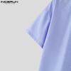 INCERUN Men Oversized Lapel Neck Summer Striped Buttons Up Casual Loose Shirts