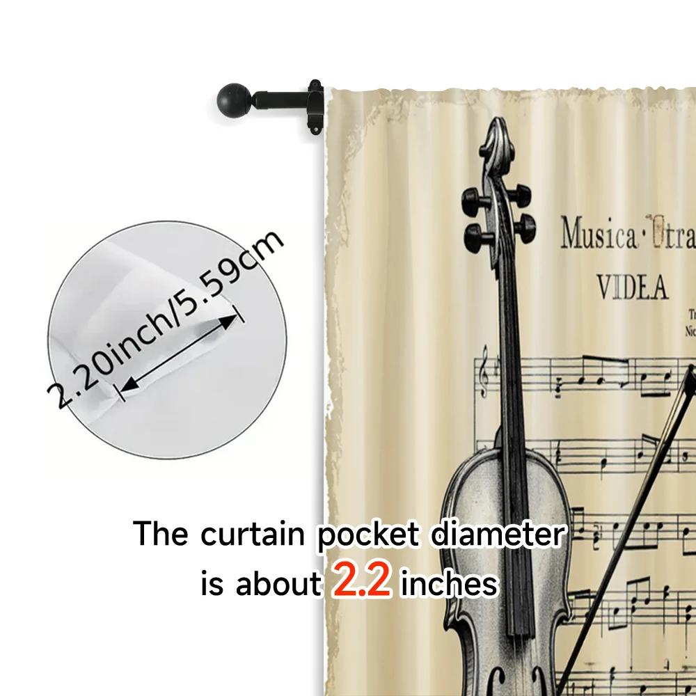 2pcs, Curtain Set Classic Violin & Sheet Music Design Machine Washable Polyester (without Rod) Versatile All for Bedroom, Living