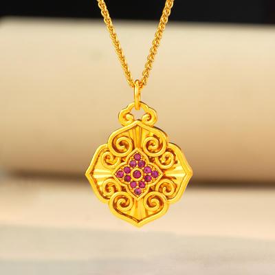 Gold Shop Sandgold Ruyi-Muster Diamantanhänger - Damen Nischendesign Schlüsselbeinkette