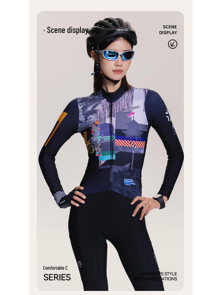 Lampada Fleece Cycling Jersey for Men & Women - Autumn/Winter Warm, Long Sleeve, Printed Bicycle Top
