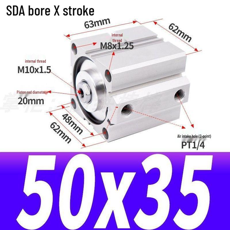 SDA Mini Pneumatic Cylinder, High Thrust, Thin Type, Bore Sizes 20/25/32/40/50