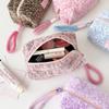 Leopard Print Plush Makeup Bags with Handle Portable Travel Cosmetic Storage Bag Toilet Bag Cute Pencil Case Fashion Handbag