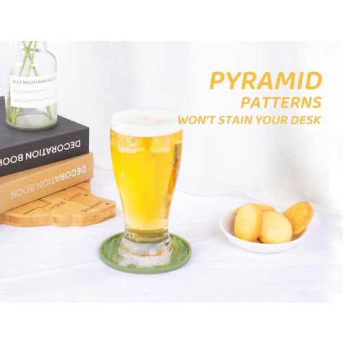 KEHOUXRE Drink Coasters, 6-Pack with Holder, Heat-Resistant Silicone Cup Mats, Tabletop Protection, Non-Slip Rubber Coasters for Various Cups (Green)