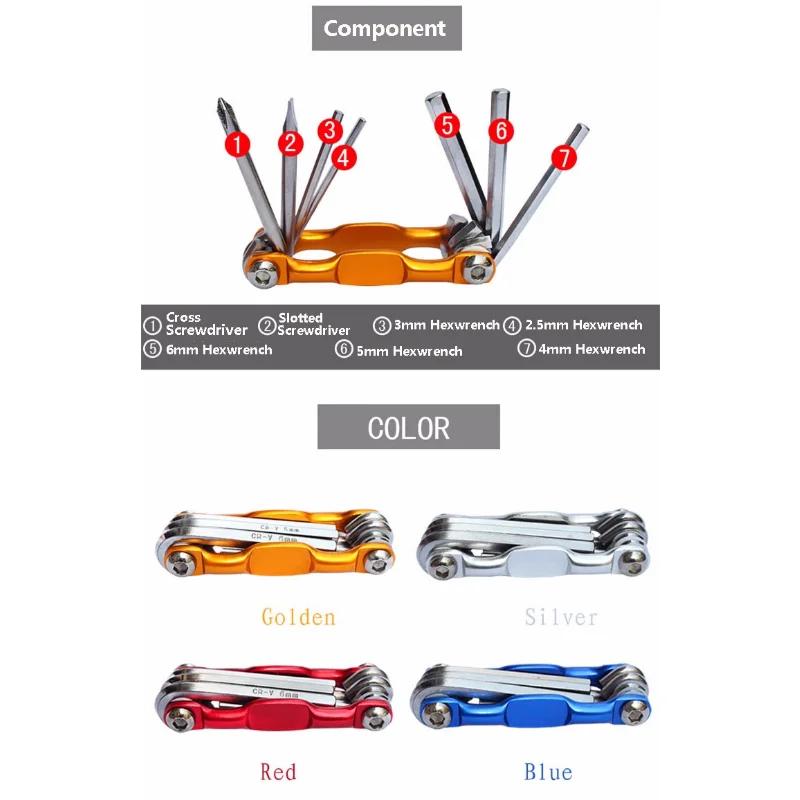 Bicycle Repaire Set Spoke Hex Allen Wrench Screwdrivers Lightweight Portable 7 In 1 Mountain Bike Cycling Multi Repair Tools Kit