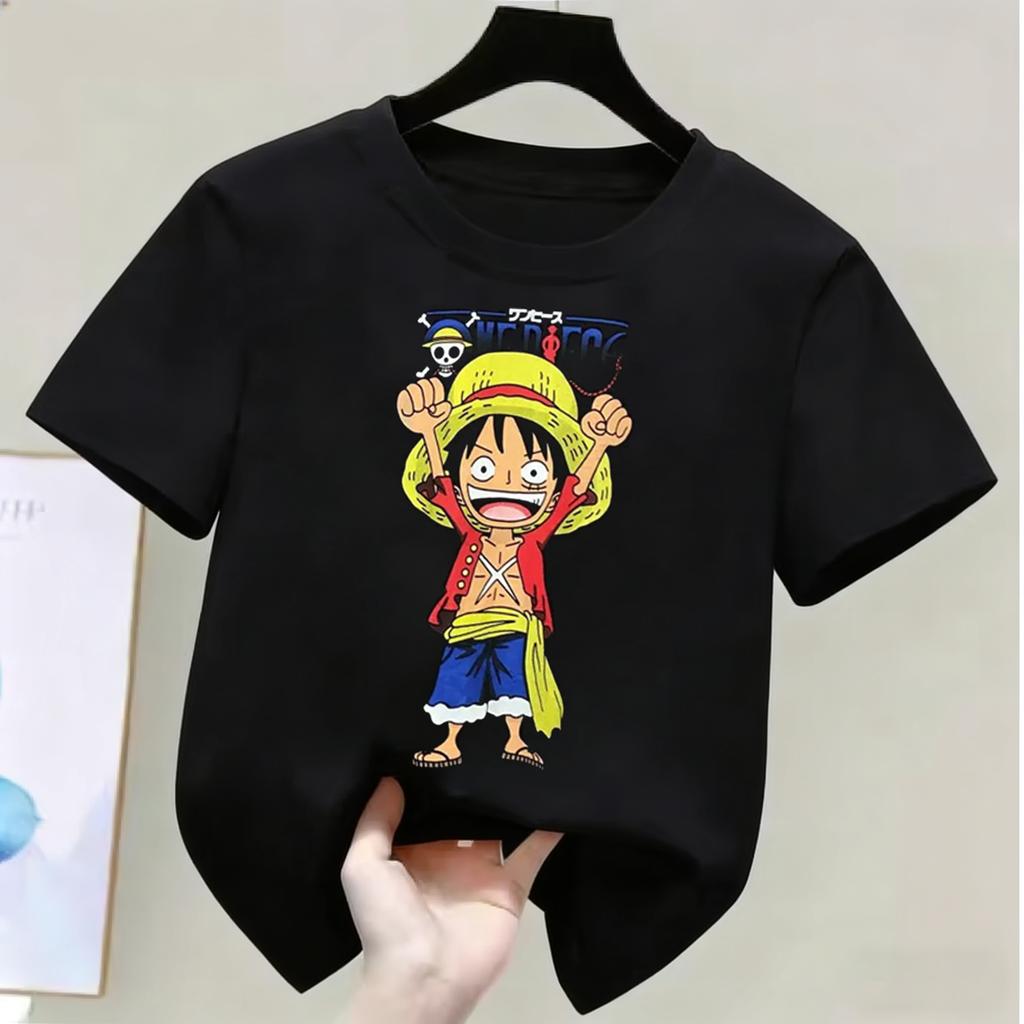 One Piece Monkey D Luffy Kids Cotton TShirt Adult Boys Girls Family Matching Casual Tee Cute Anime Print Summer Tops for Fans