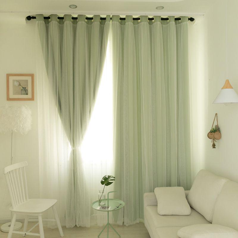 Double Layer Blackout Curtains, Girly Cream Style, Fabric and Gauze, for Bedroom and Dormitory, Sun Protection and Heat Insulation