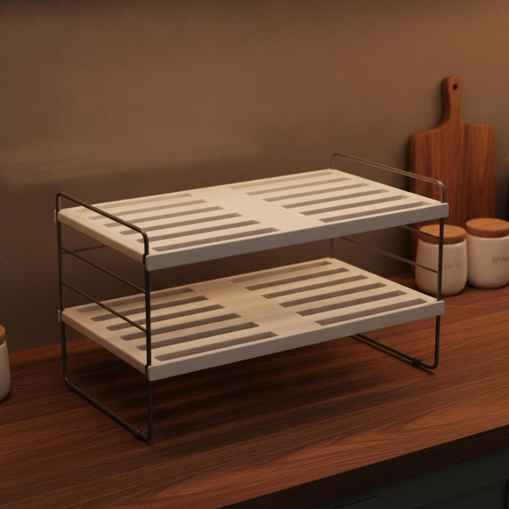 Expandable Cabinet Shelf Space-Saving Counter with Guardrails Heavy-Duty