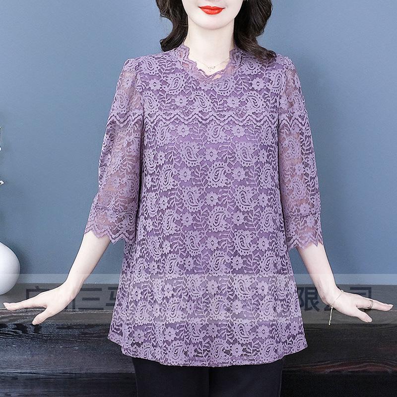 2025 Frühling/Sommer Koreanische Spitze Freizeit-Top - Übergröße Temperament Shirt für Frauen mittleren Alters