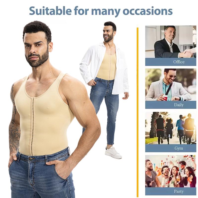 Herren Premium Kompressions Formwäsche Ärmellos Ganzkörperformer Bauchkontrolle Bodysuit Offener Schritt Po-Lifter Haken Unterwäsche Schlankmachende Weste