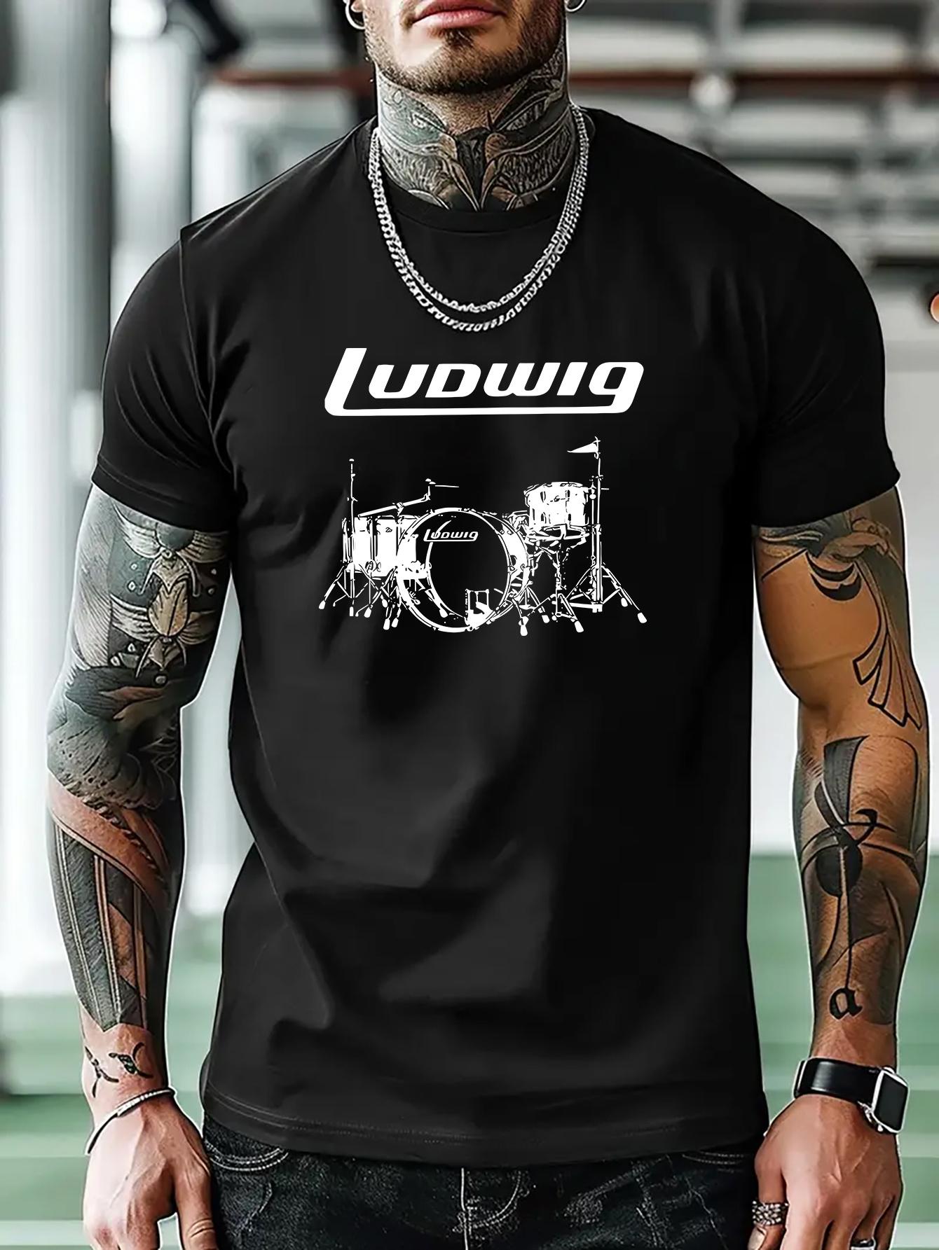 Casual Drum Graphic T-shirt - Black Short Sleeve Crew Neck S