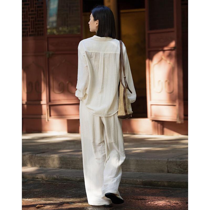 Demana Women's Linen Blend Lapel Shirt & Wide-Leg Pants Set