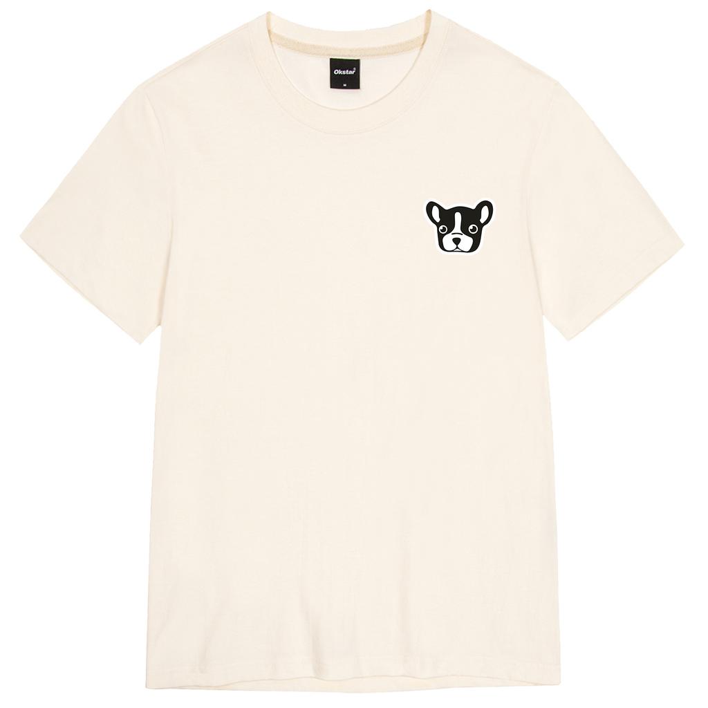 OKSTAR Bulldog Embroidered Patch Short Sleeve T-Shirt (Type A)