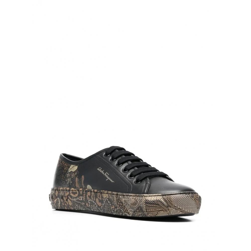 Salvatore Ferragamo Ferragamo Borg Cubic Lace Up Sneakers Black