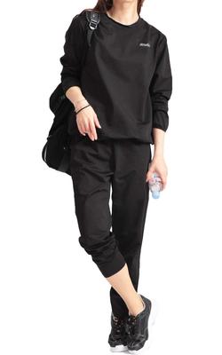 Gold Japan Women's Plus Size Sauna Suit for Diet and Training, Long Sleeve Top and Pants, Goldy-483, 5L, Black