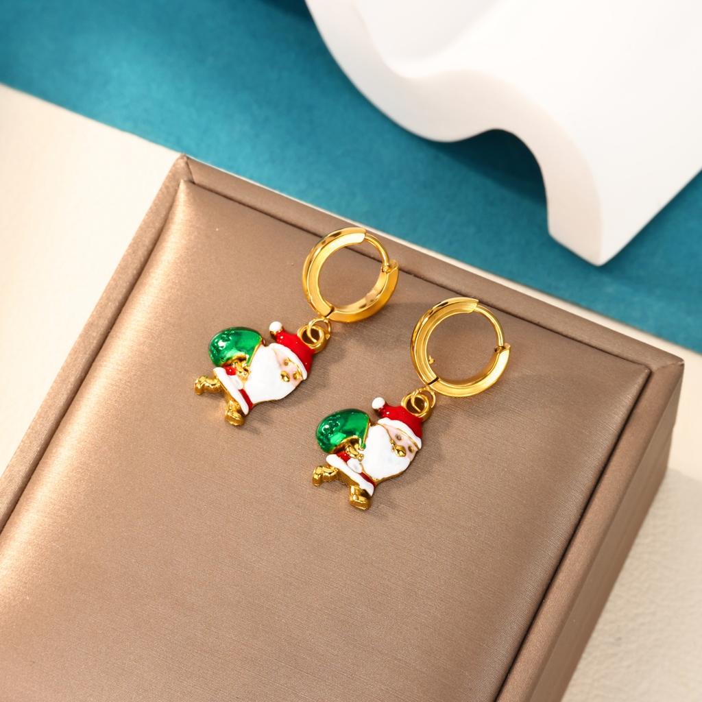 Stainless Steel Christmas Earrings Funny Christmas Hat Boots Crutch Santa Claus Earring Xmas Holiday Jewelry Gift For Women Men