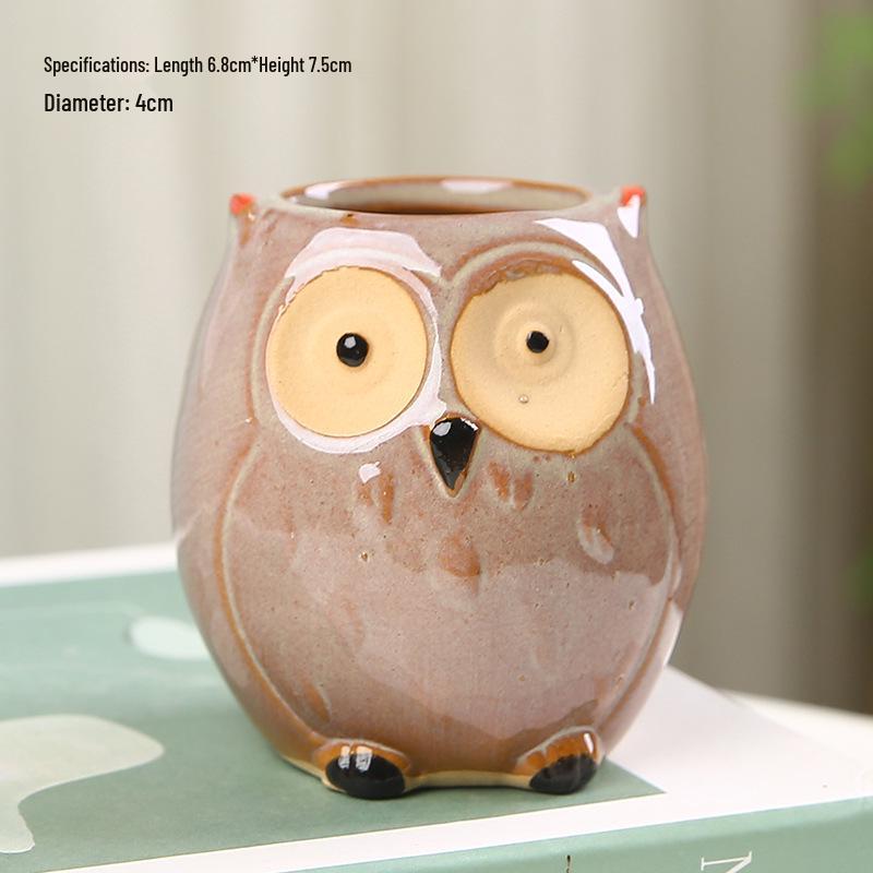 Cute Owl Ceramic Planter for Succulents: Flower/Bonsai Thumb Pot Ornament