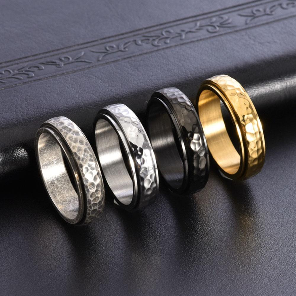 Vintage Handmade Hammered Pattern Rotating Men's Honeycomb High-end Ring 2025