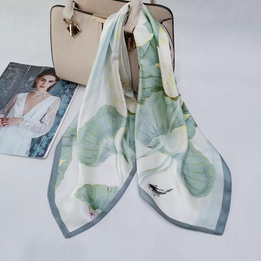 Women s 100% Mulberry Silk Scarf - Printed Design Square Shawl