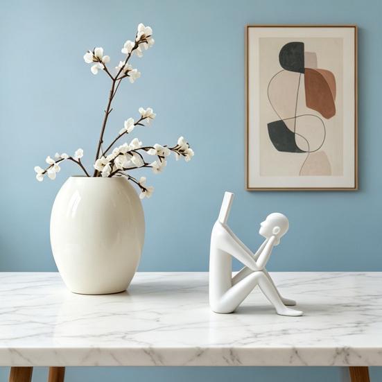 3D Printed Reading Man Statue, Abstract Book Head Sculpture, Creative Desk Decor, Phone Holder for Home Office Gift