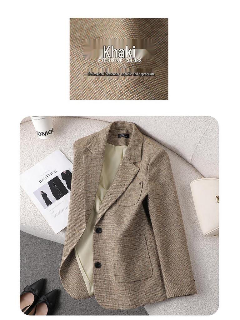 Women's High-End Wool Blend Suit Jacket - Autumn/Winter 2025 Slimming Professional Style