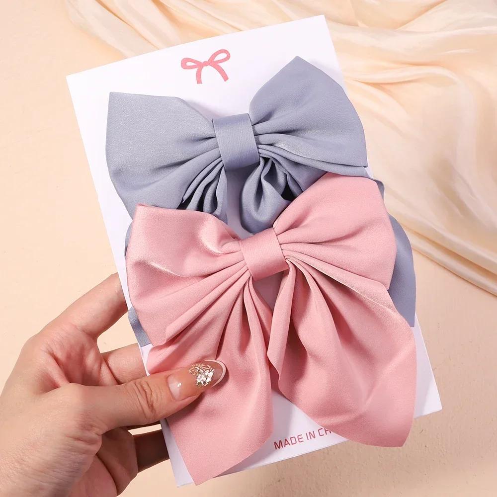 2Pcs/set Sweet Solid Bowknot Hair Clips for Women Girls Ribbon Bows Hairpins Handmade Barrettes Headwear Hair Accessories Gifts